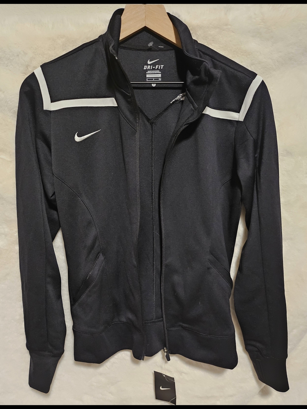 Women's Nike Dri-FIT Black Zip-Up Jacket with White Accents Size M